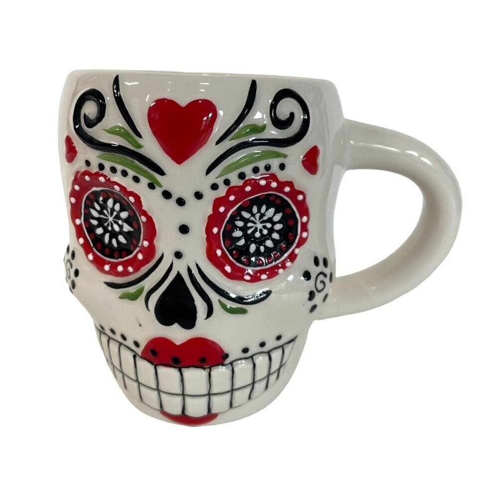 Dio De Los‎ Muertos GIRL Sugar Skull Coffee Mug Red Hearts 14 Oz Day Of The Dead